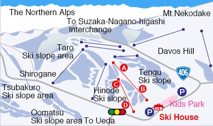 Map of suggested courses for intermediate and advanced skiers